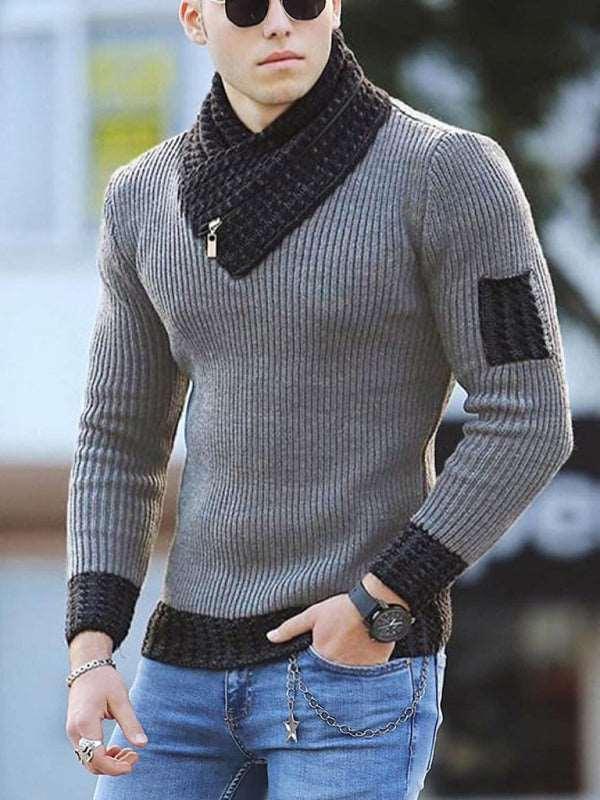 British Plus Size Men's Sweater Pullover Long Sleeve Scarf Turtleneck Men's Knitwear - 808Lush