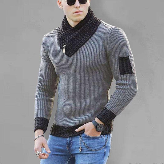 British Plus Size Men's Sweater Pullover Long Sleeve Scarf Turtleneck Men's Knitwear - 808Lush