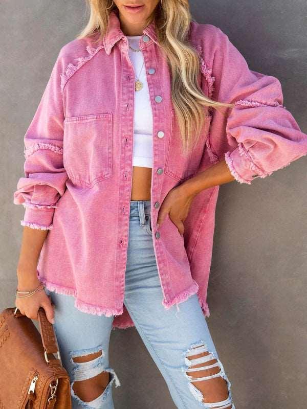 Casual Fringed Ripped Loose Denim Jacket - 808Lush