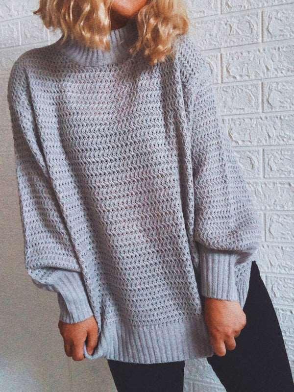 Casual Half Turtleneck Drop Sleeve Knit Sweater Sweater - 808Lush