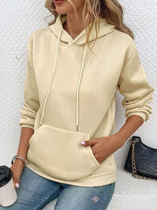 Casual Long Sleeve Solid Color Hooded Sweatshirt - 808Lush