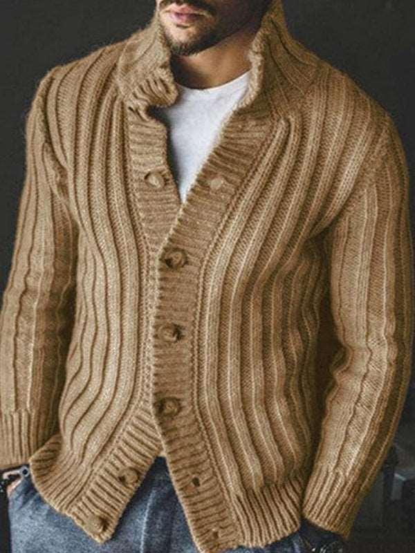 Casual Single Breasted Knit Sweater Lapel Long Sleeve Sweater Jacket Men - 808Lush