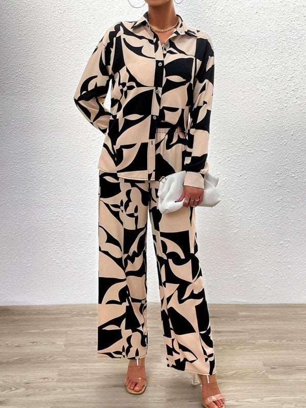 Casual printed suit long-sleeved tops and trousers two pieces set - 808Lush