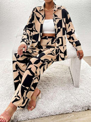 Casual printed suit long-sleeved tops and trousers two pieces set - 808Lush