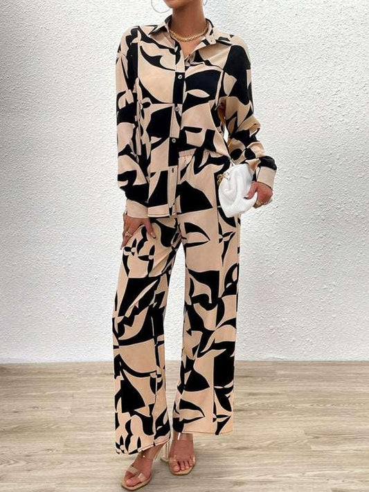 Casual printed suit long-sleeved tops and trousers two pieces set - 808Lush