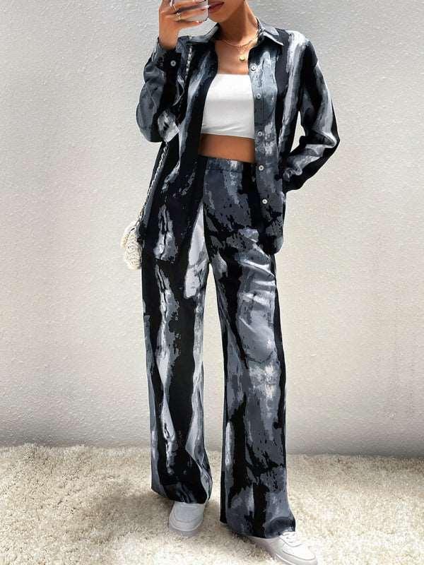 Casual printed suit long-sleeved tops and trousers two pieces set - 808Lush