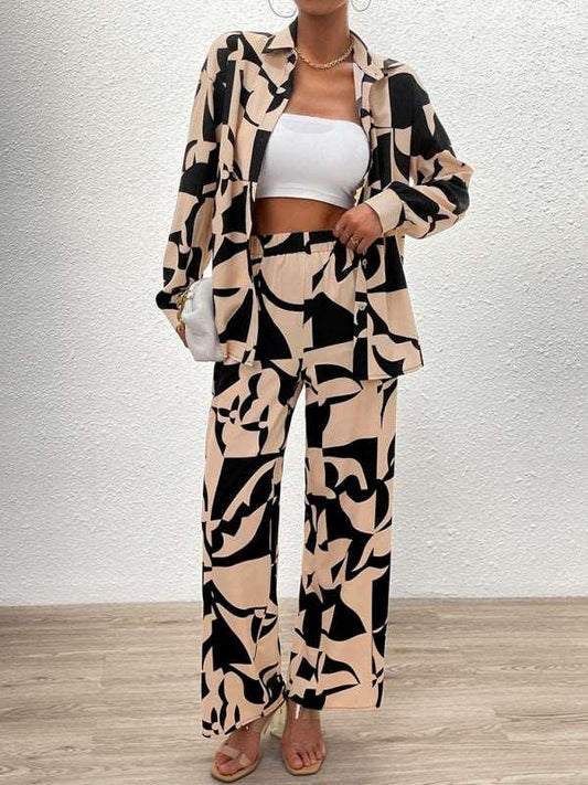 Casual printed suit long-sleeved tops and trousers two pieces set - 808Lush