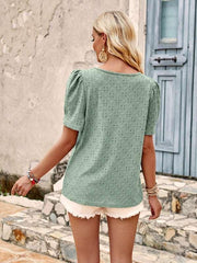 Casual solid color lace short-sleeved T-shirt - 808Lush