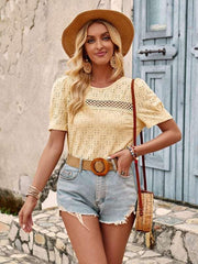 Casual solid color lace short-sleeved T-shirt - 808Lush