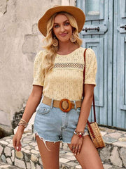 Casual solid color lace short-sleeved T-shirt - 808Lush