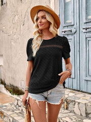 Casual solid color lace short-sleeved T-shirt - 808Lush