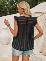 Casual solid color lace slim fit small flying sleeve top - 808Lush