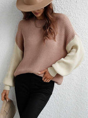 Crew Neck Knit Long Sleeve Striped Loose Sweater - 808Lush