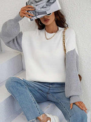 Crew Neck Knit Long Sleeve Striped Loose Sweater - 808Lush