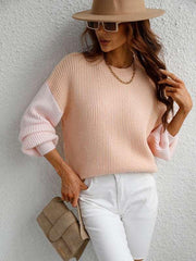 Crew Neck Knit Long Sleeve Striped Loose Sweater - 808Lush