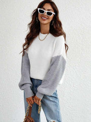 Crew Neck Knit Long Sleeve Striped Loose Sweater - 808Lush