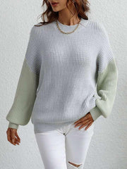 Crew Neck Knit Long Sleeve Striped Loose Sweater - 808Lush