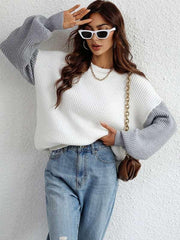 Crew Neck Knit Long Sleeve Striped Loose Sweater - 808Lush