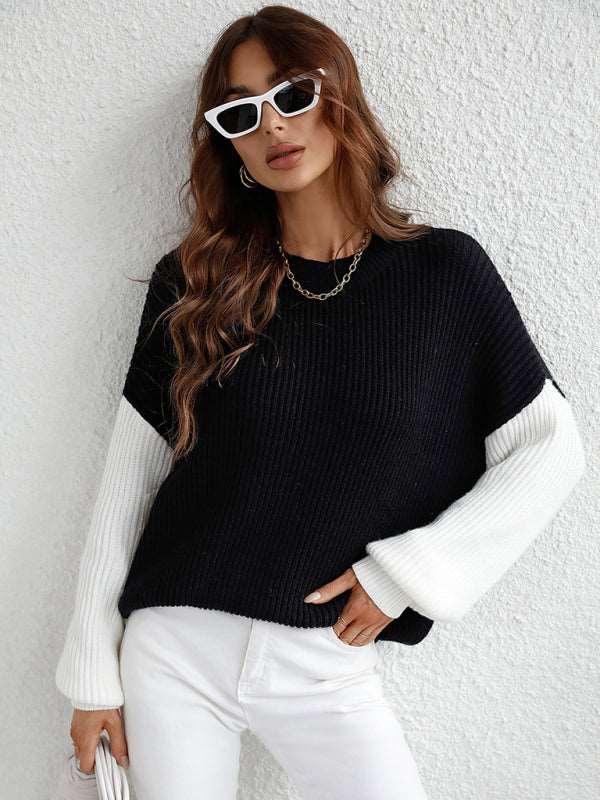 Crew Neck Knit Long Sleeve Striped Loose Sweater - 808Lush