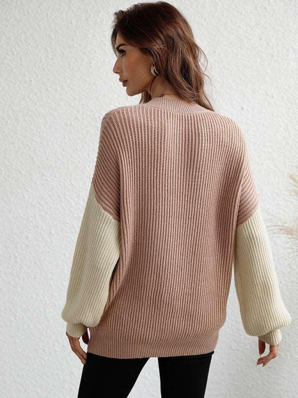 Crew Neck Knit Long Sleeve Striped Loose Sweater - 808Lush