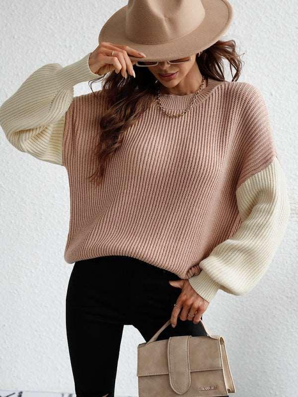 Crew Neck Knit Long Sleeve Striped Loose Sweater - 808Lush