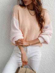 Crew Neck Knit Long Sleeve Striped Loose Sweater - 808Lush