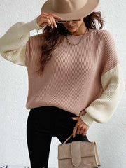 Crew Neck Knit Long Sleeve Striped Loose Sweater - 808Lush