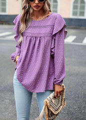 Elegant casual lace patchwork long-sleeved top blouse - 808Lush