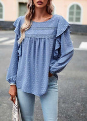 Elegant casual lace patchwork long-sleeved top blouse - 808Lush