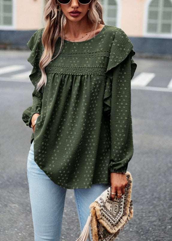 Elegant casual lace patchwork long-sleeved top blouse - 808Lush