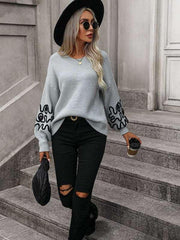 Fashion Ladies Pullover Knitwear Solid Color Pattern Sweater - 808Lush