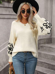 Fashion Ladies Pullover Knitwear Solid Color Pattern Sweater - 808Lush