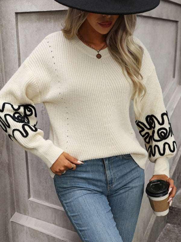 Fashion Ladies Pullover Knitwear Solid Color Pattern Sweater - 808Lush