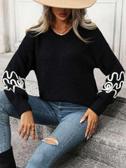 Fashion Ladies Pullover Knitwear Solid Color Pattern Sweater - 808Lush