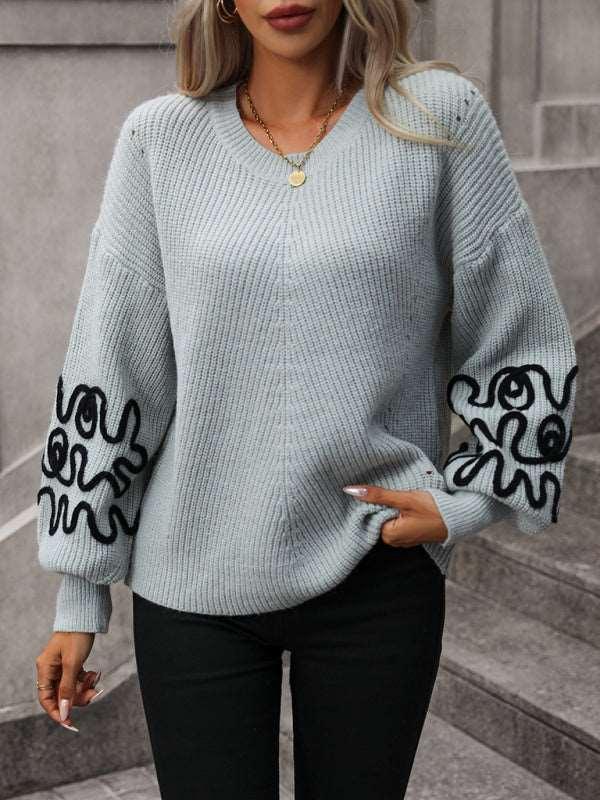 Fashion Ladies Pullover Knitwear Solid Color Pattern Sweater - 808Lush