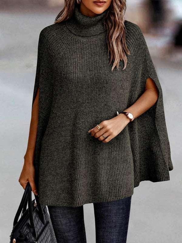 Fashion Sweater Turtleneck Loose Cape Sweater - 808Lush