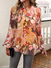 Feminine Casual Printed Round Neck Long Sleeve Top - 808Lush