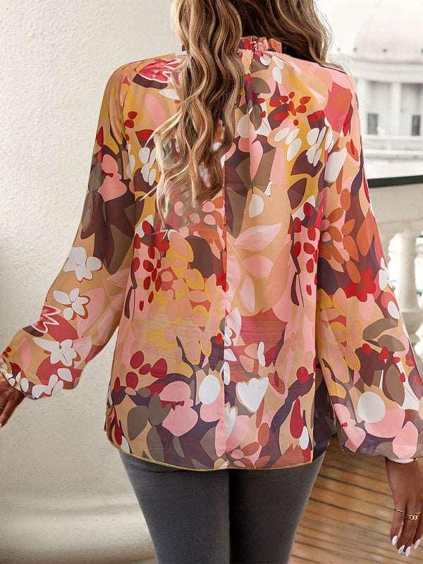 Feminine Casual Printed Round Neck Long Sleeve Top - 808Lush