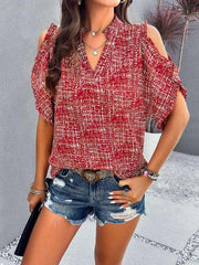 Feminine casual V-neck off-the-shoulder top blouse - 808Lush