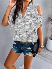 Feminine casual V-neck off-the-shoulder top blouse - 808Lush