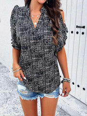 Feminine casual V-neck off-the-shoulder top blouse - 808Lush