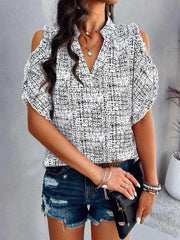 Feminine casual V-neck off-the-shoulder top blouse - 808Lush