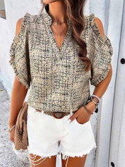 Feminine casual V-neck off-the-shoulder top blouse - 808Lush