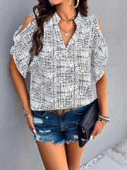 Feminine casual V-neck off-the-shoulder top blouse - 808Lush