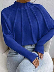 Half turtleneck solid color versatile knitted pullover bat sleeve sweater - 808Lush