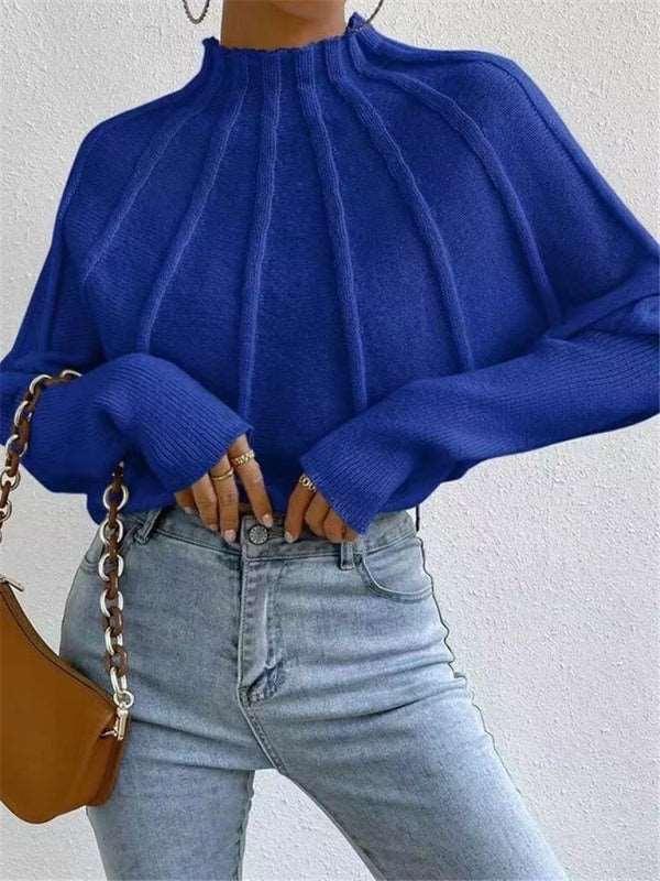 Half turtleneck solid color versatile knitted pullover bat sleeve sweater - 808Lush