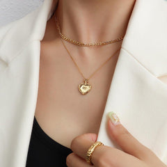 Heart Shape Double-Layered Stainless Steel Necklace - 808Lush