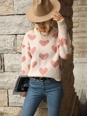 Knit Casual Heart Long Sleeve Pink Sweater - 808Lush