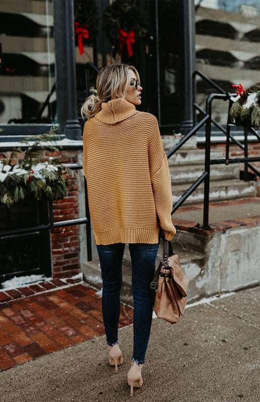 Knit Sweater Woman With Thick Thread, Long Sleeves And High Neck Pullover - 808Lush