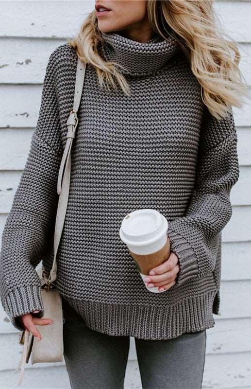 Knit Sweater Woman With Thick Thread, Long Sleeves And High Neck Pullover - 808Lush